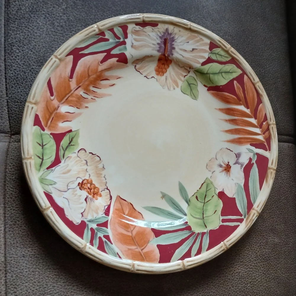 Home Trends Hibiscus Bamboo Dinner Plate Burgundy, Cream And Green